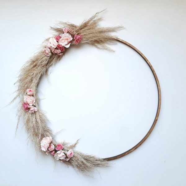 Drveni dekor -  OBROOCH + pampas