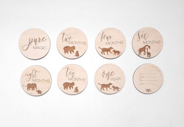 Drvene oznake - MILESTONE - wild animal design